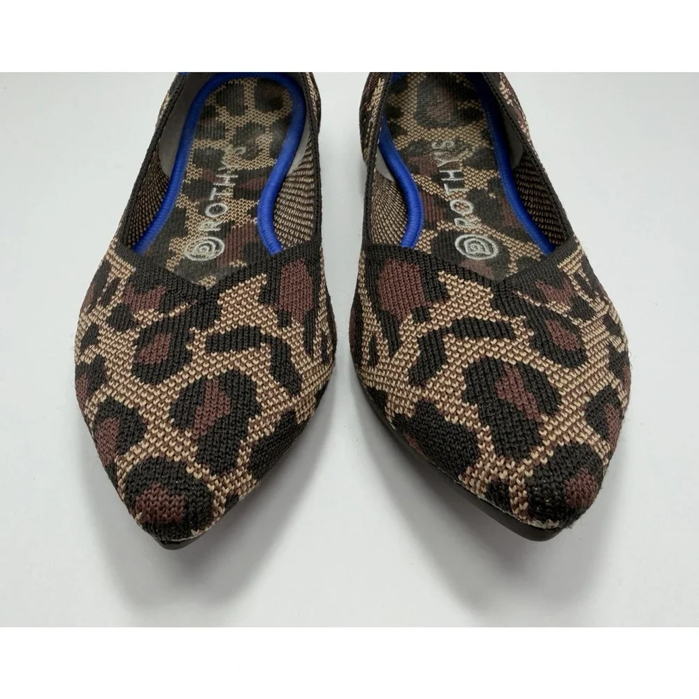 Rothy's Leopard Print Pointed Flats with Blue Trim - Picture 3 of 7